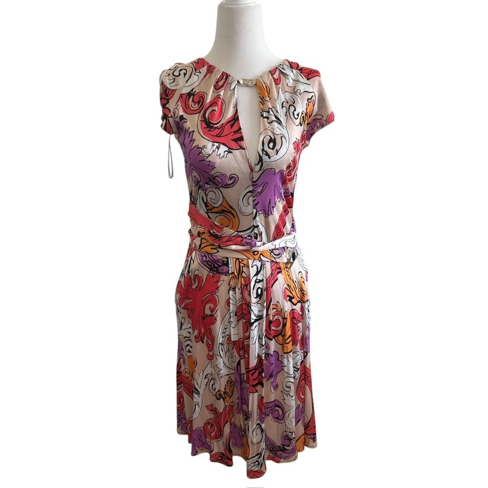 versace collection jersey multicolored dress keyhole 42 US6 medusa orange purple